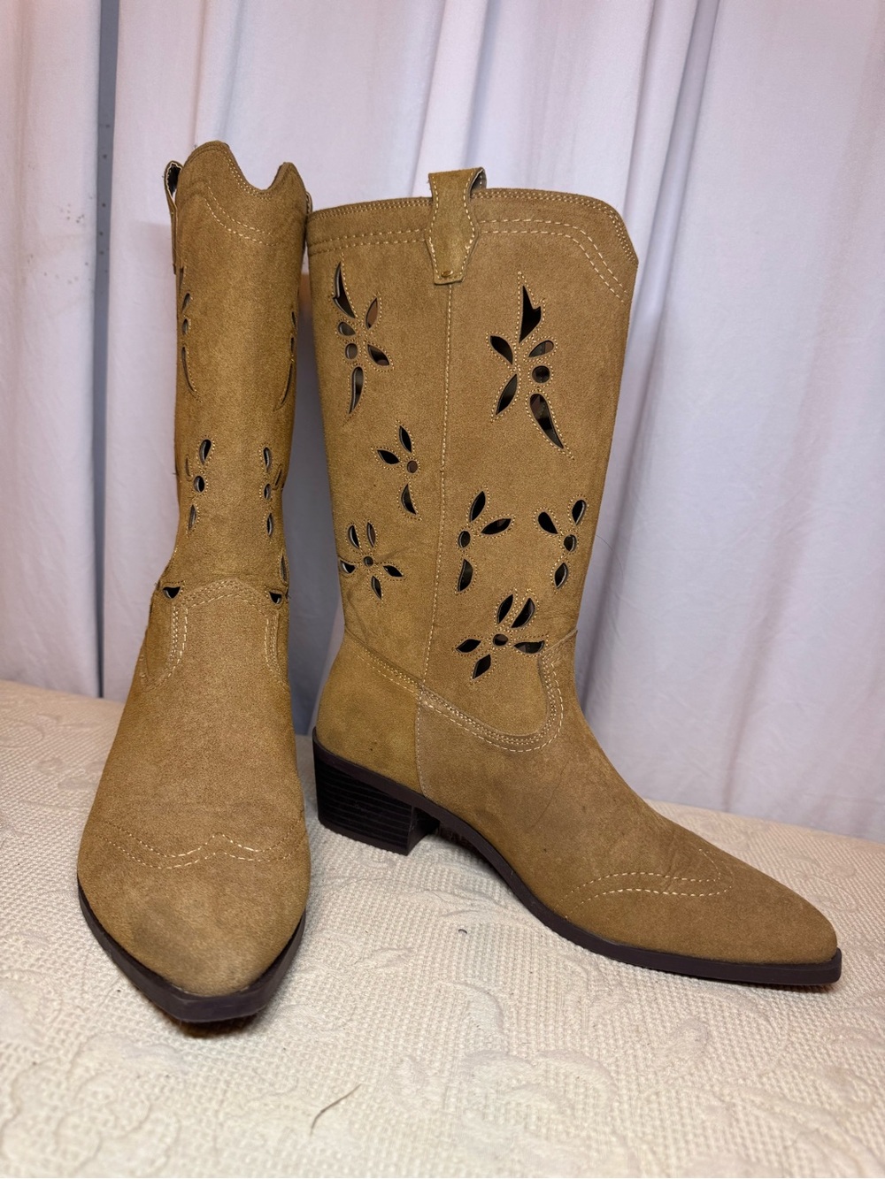No Boundaries Tan Suede Cutout Western Boots